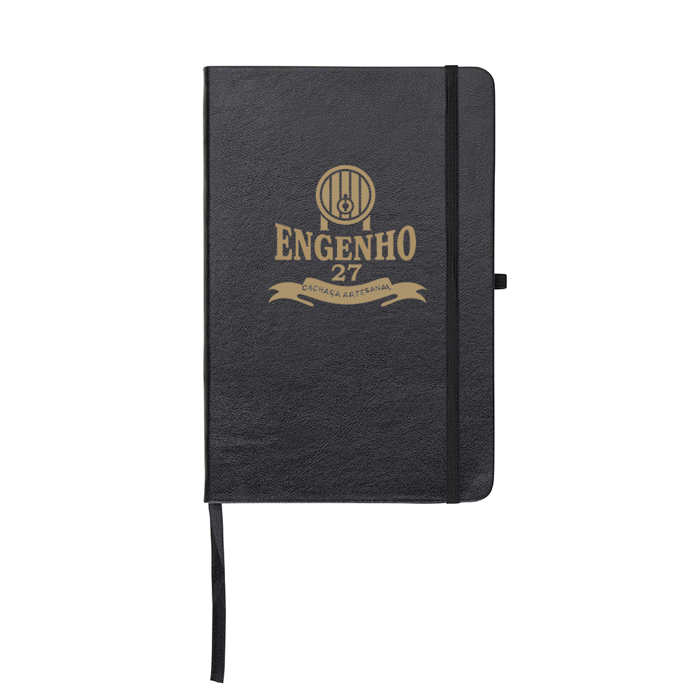 Caderneta tipo Moleskine de Couro Sintético com Pauta Personalizado-14403P