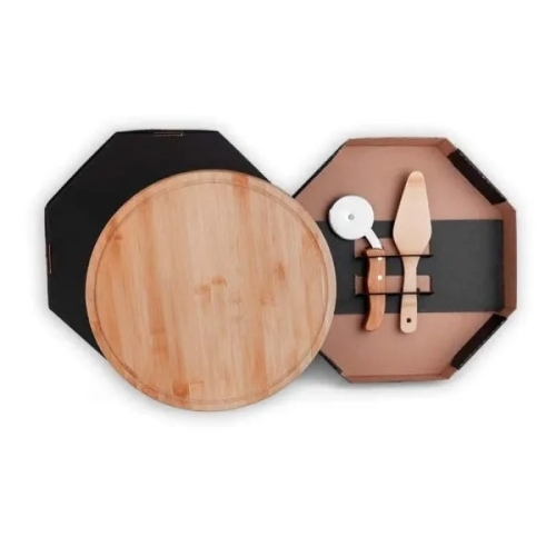 Conjunto para Pizza em Bambu 35cm – 3 Peças Personalizado-PD-10333