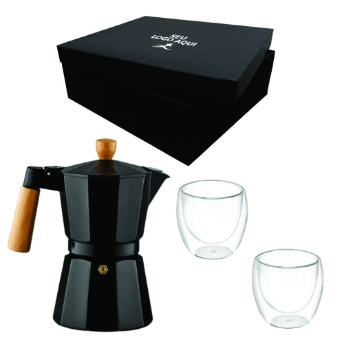 Kit Cafeteria Personalizado com Copo de Vidro e Cafeteira Italiana-kit-06096
