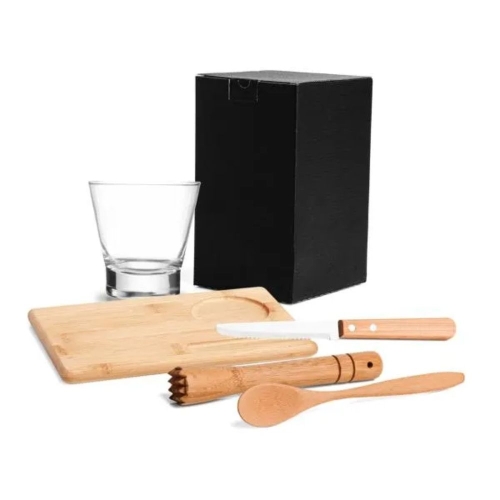 Kit Para Caipirinha em Bambu com Tábua e Socador – 5 Peças-KC-00353