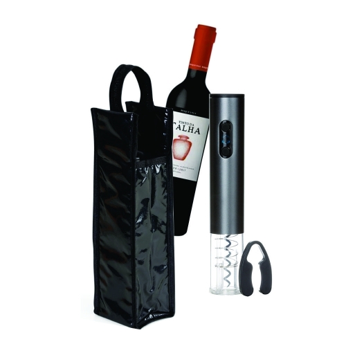 Kit Porta Vinho e Saca Rolha Elétrico com LED Personalizados-001vKit