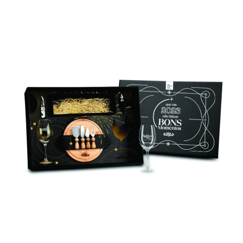 Kit Queijo E Vinho Com Espaço Para Garrafa Personalizado-KT-90007
