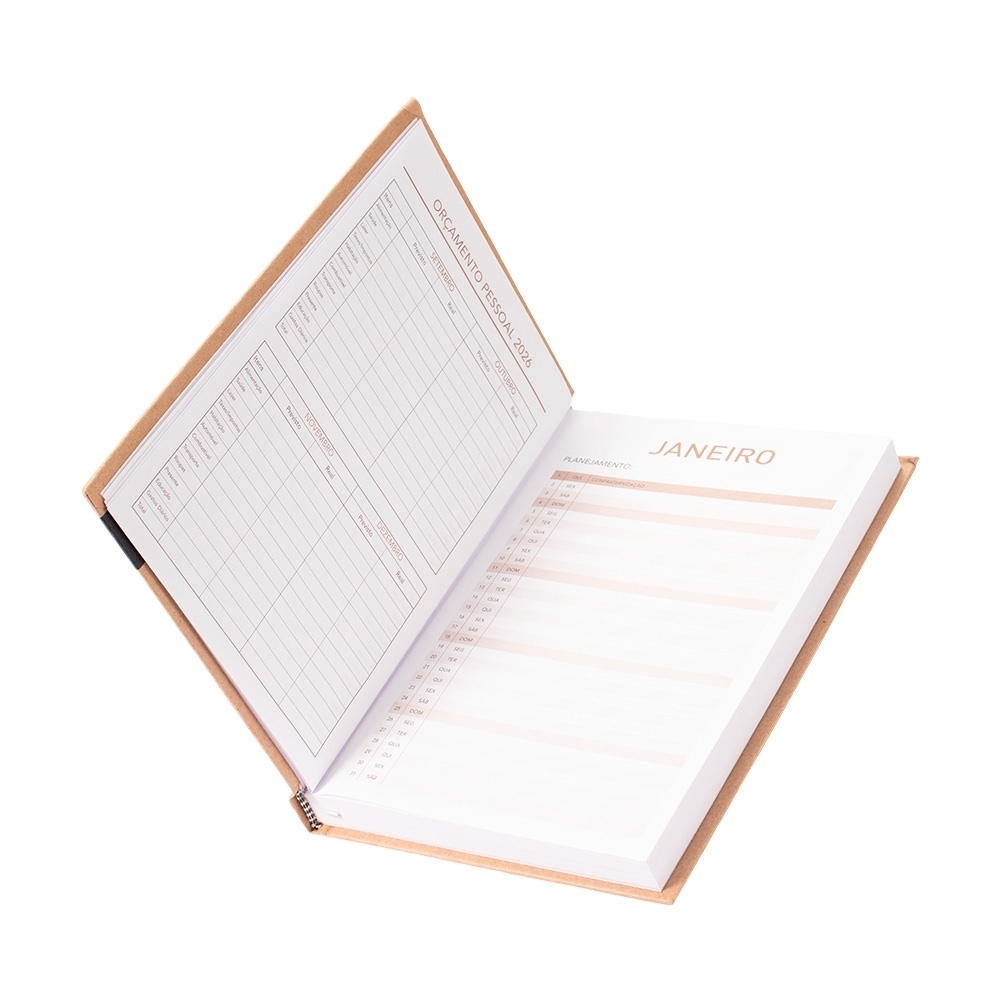 Agenda Diária 2026 Personalizada com Capa Kraft