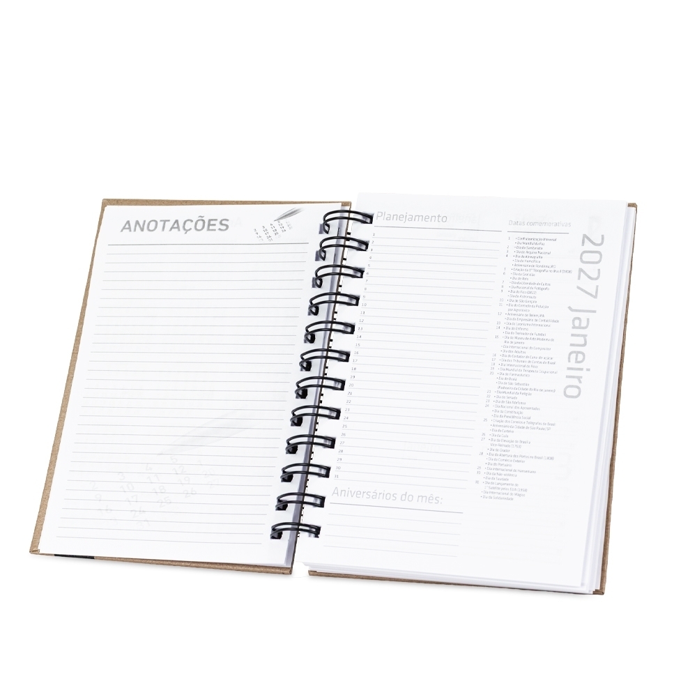 Agenda Diária 2027 Personalizada com Capa Kraft