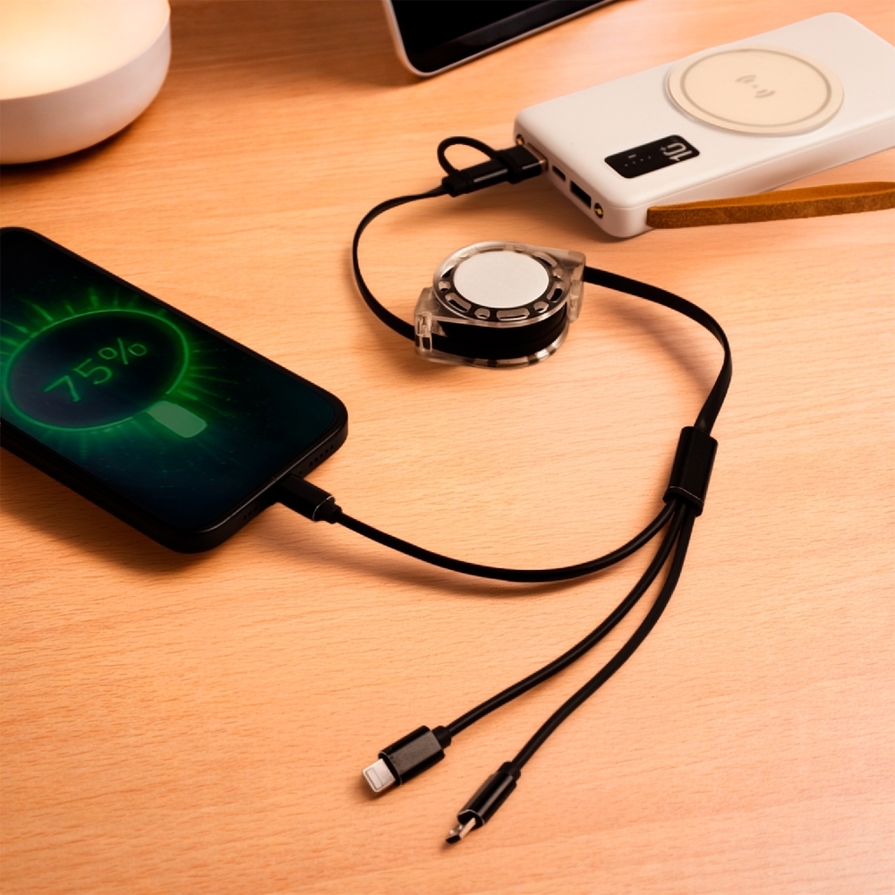 Cabo Retrátil 3 em 1 com Adaptador Personalizado