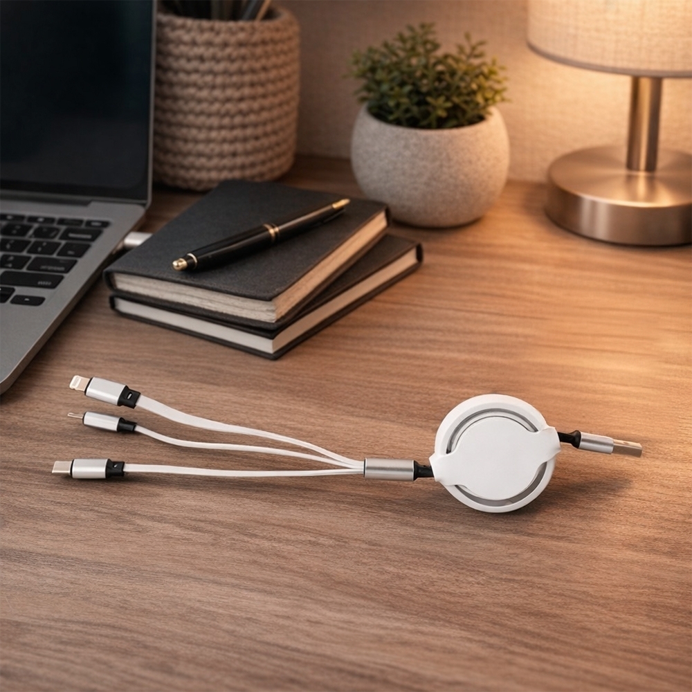 Cabo USB Retrátil 3 em 1 Personalizado