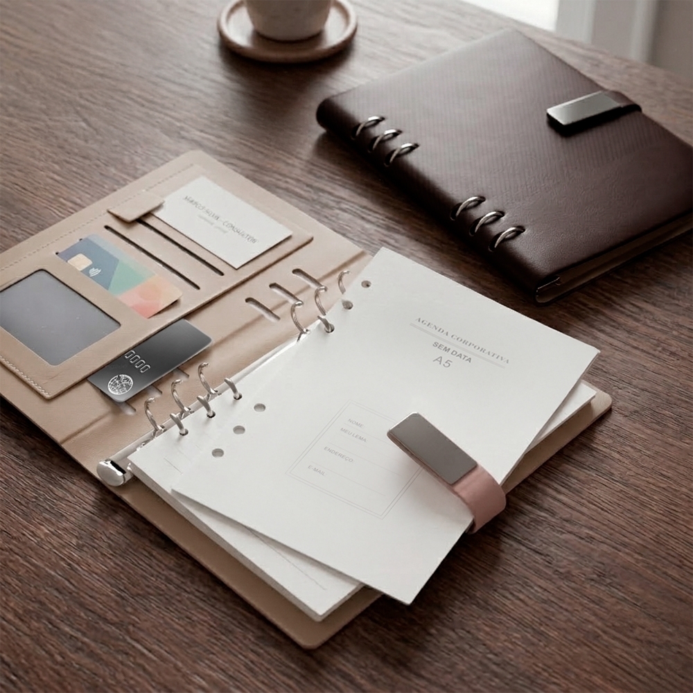 Caderno Fichário Couro Sintético Personalizado