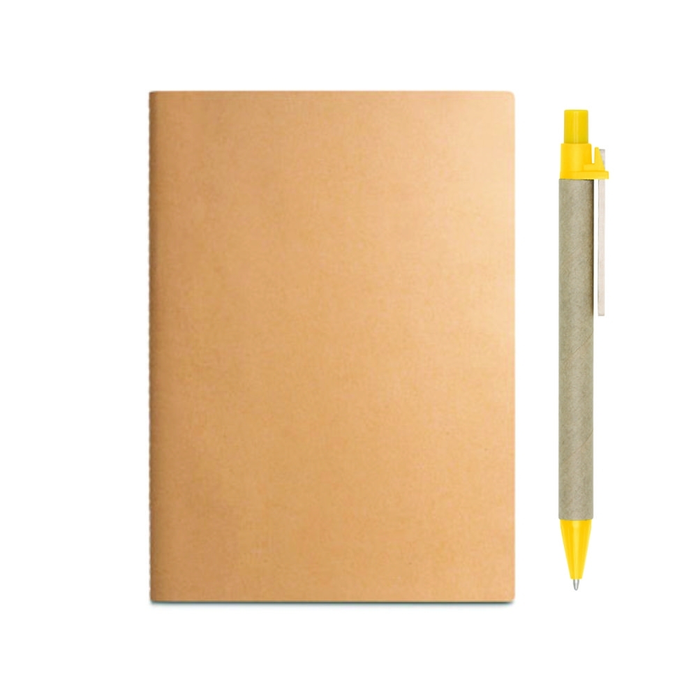 Caderno e caneta ecológica AMARELO-93274kit-AMA