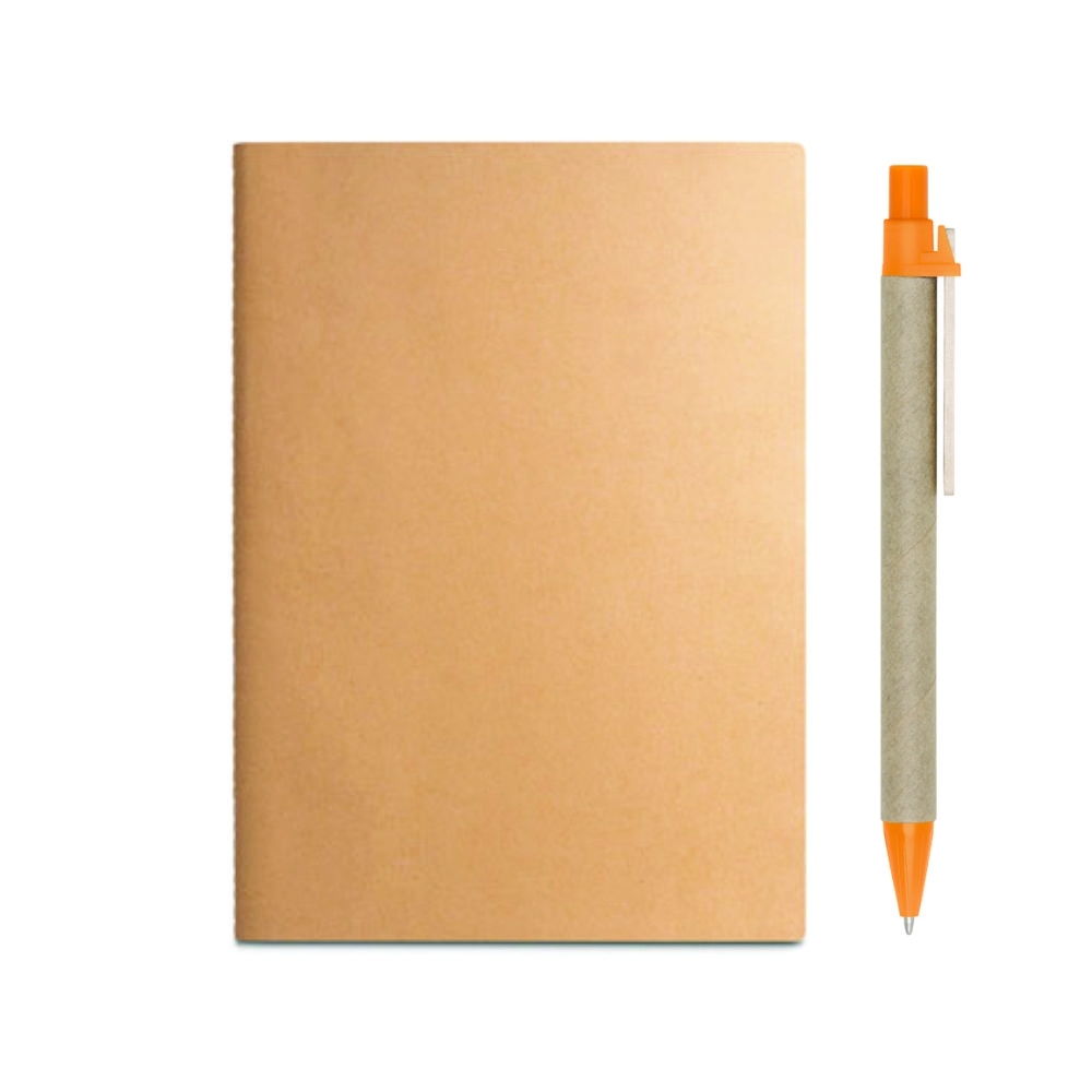 Caderno e caneta ecológica LARANJA-93274kit-LAR