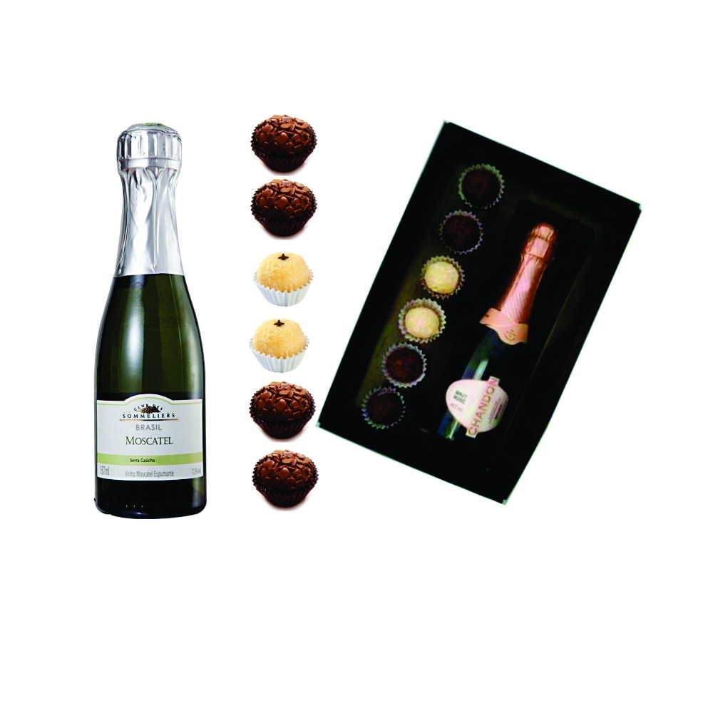 Caixa com mini Espumante e Brigadeiros BEGE-11011kit-BEG