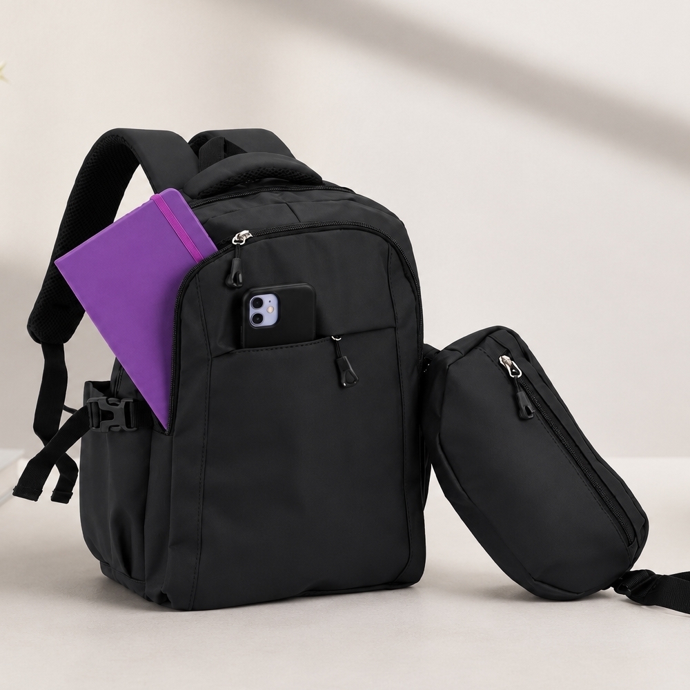 Conjunto Mochila e Pochete Couro Sintético Personalizado
