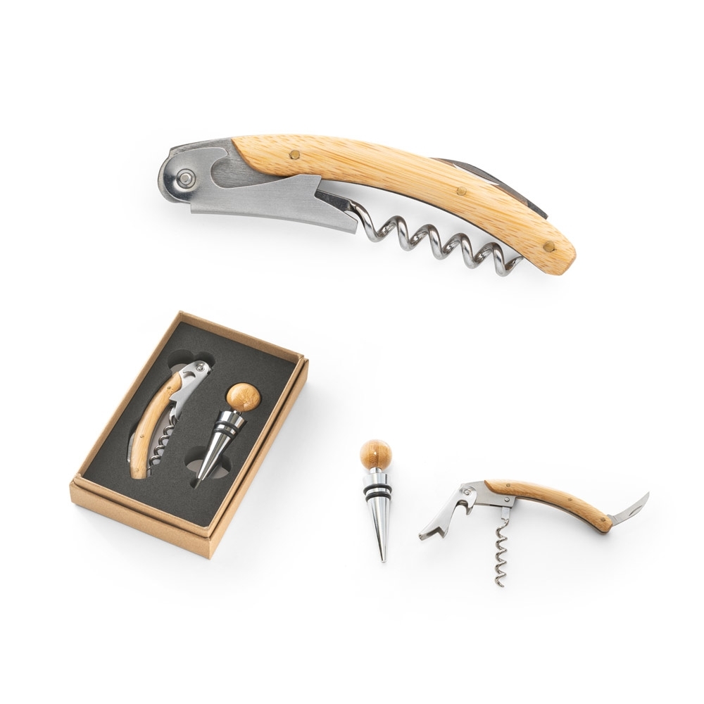 Conjunto de Vinho Personalizado em Metal e Bambu BARBERA