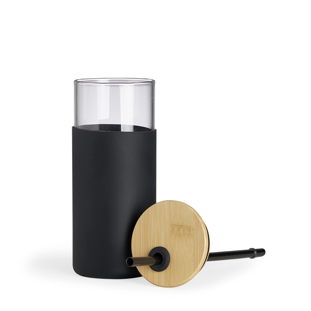 Copo Vidro Personalizados com Tampa de Bambu 450ml