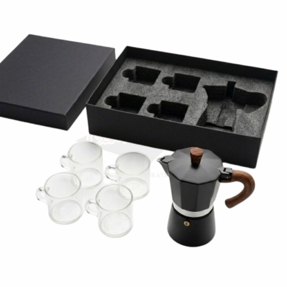 Kit Café Corporativo: Cafeteira Italiana 300ml e 4 Xícaras em Vidro
