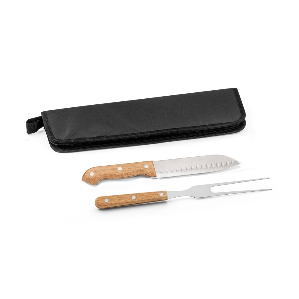 Kit Churrasco Personalizado com Estojo 210D, Faca Japonesa e Garfo em Aço Inox-94365