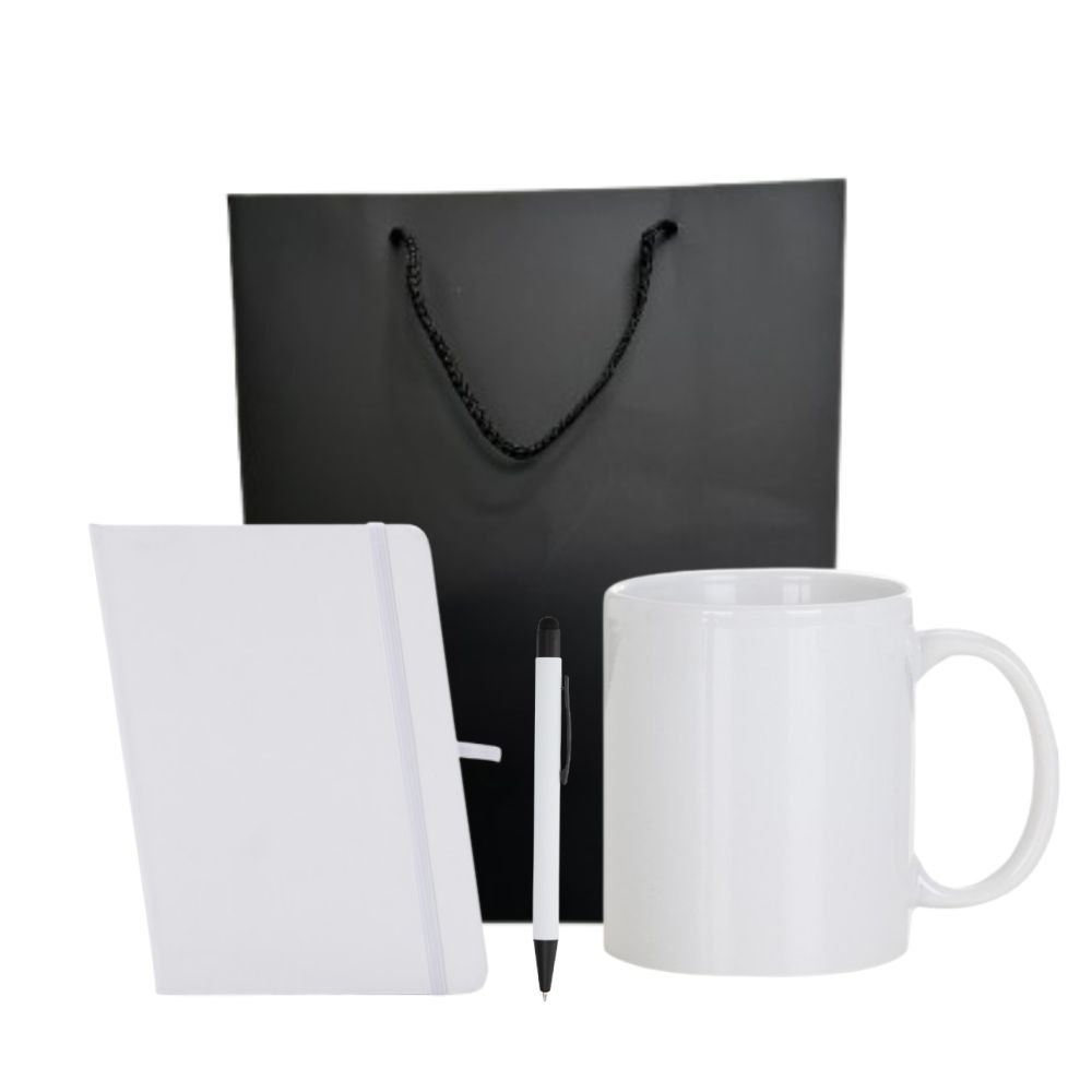 Kit Personalizado para Brindes Corporativos - Caneca, Caderneta e Caneta