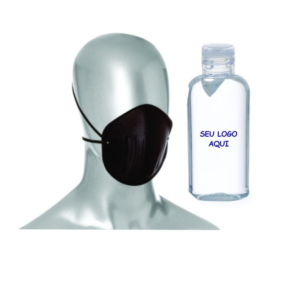Kit máscara e Álcool gel 60ml PRETO-kit051-PRE