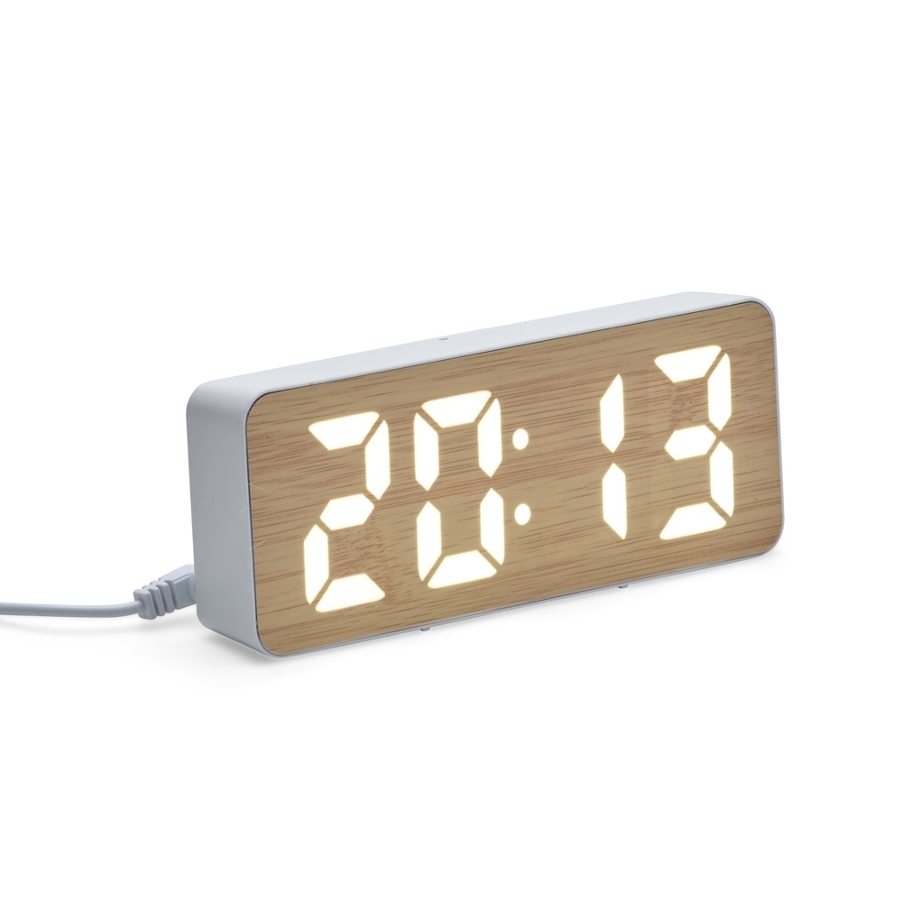 Relógio Despertador de Mesa com LED em Bambu -18943