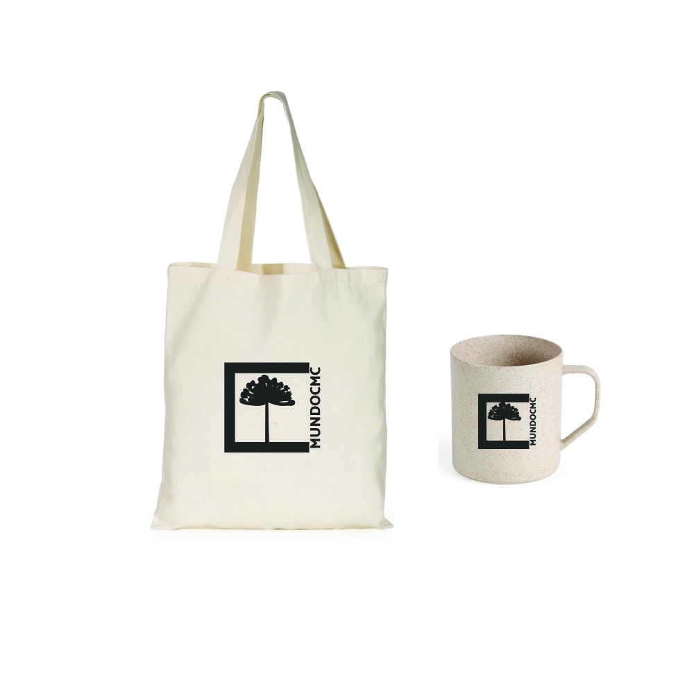 Sacola de algodão e caneca personalizada-14508Kit