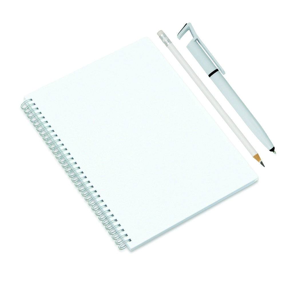 kit caderno, caneta e lápis  BRANCO-kit0010-BRA